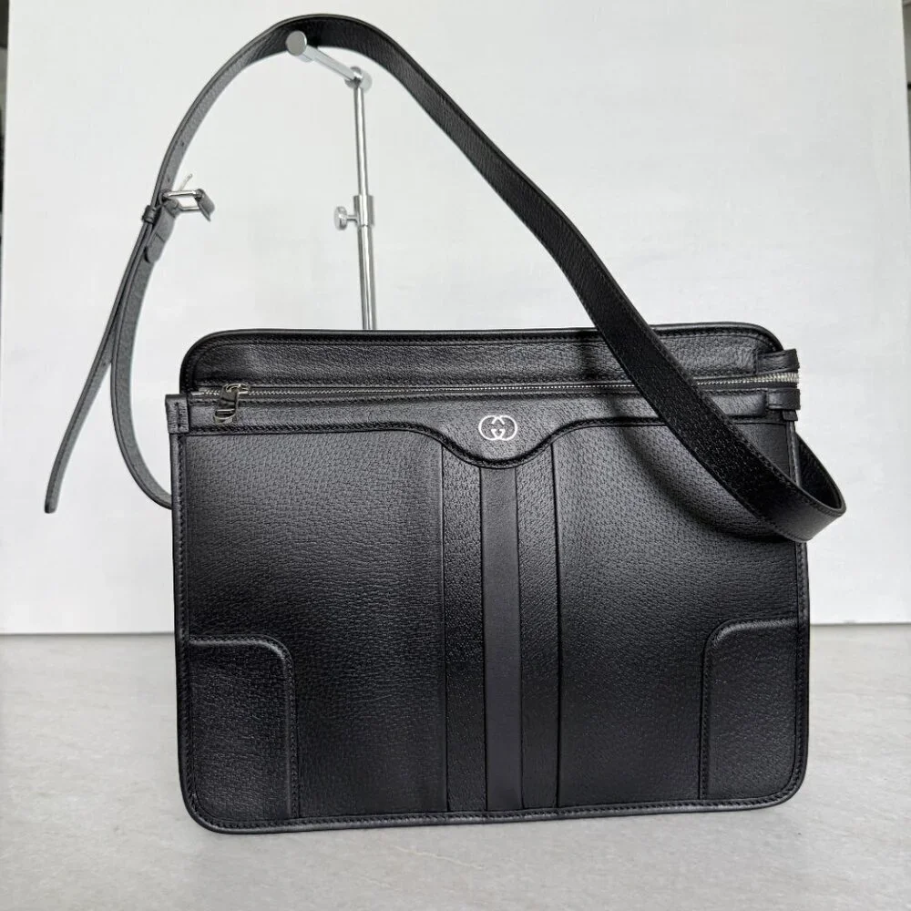 Gucci 735111 Black Saffiano Leather Shoulder Bag Messenger, Unisex, Luxury - Picture 9 of 16